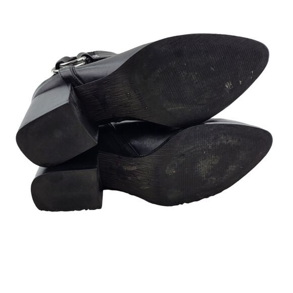 Marc Fisher View Black Leather Harness Booties Sz 9 Chunky Heel Silver Tone Ring - Picture 7 of 10